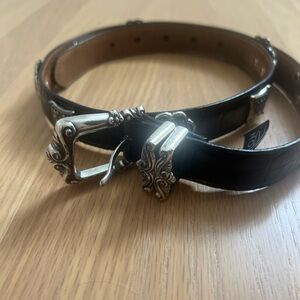 Brighton Black Crocodile Leather Embossed Silver Floral Accents M/L Made In USA